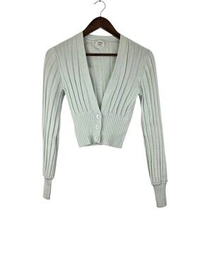 Aritzia Wilfred Xs Plunge Front Merino Wool Cotton Cropped Cardigan Sage Mint